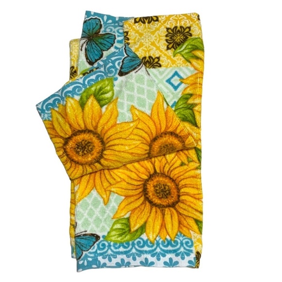 Farmers Market Sunflower Butterfly Kitchen Towels Absorbent Cotton Velour 2 PC - Picture 7 of 16